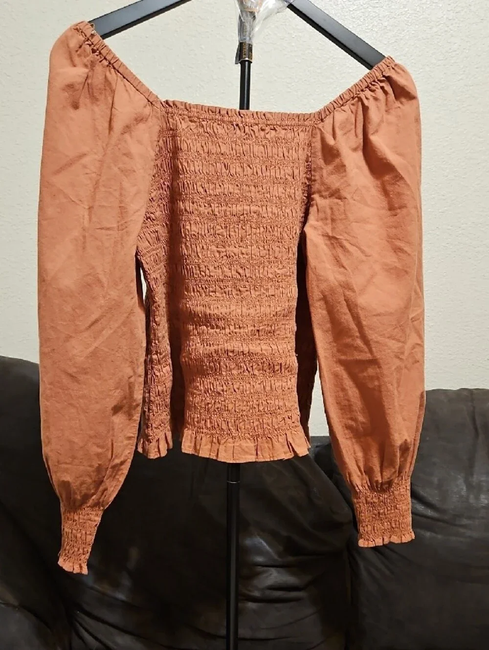 Madewell Brown Smocked Off-Shoulder Blouse